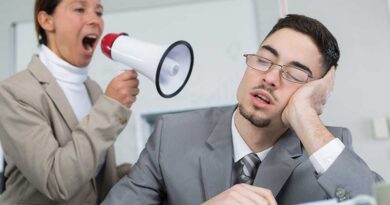 Business woman near workmate asking him to wake up