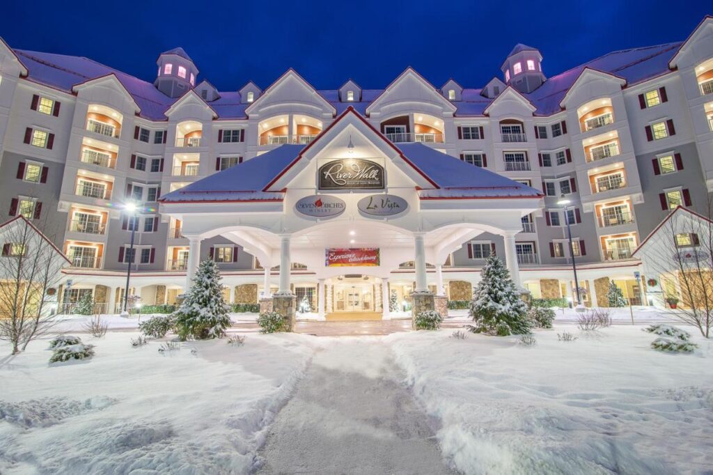 Riverwalk entrance view Winter Resort at Loon Mountain An InnSeason Resorts Luxury Fractional Ownership Property