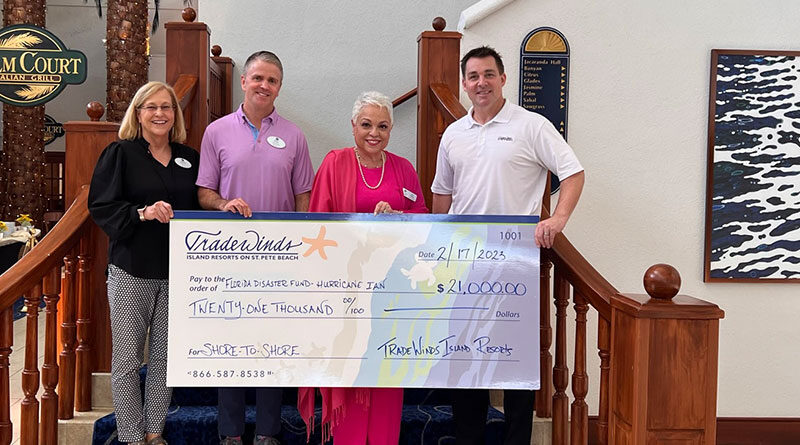 Photo (from left to right): Cathy Claesson, Director of Media & Digital Marketing, TradeWinds Island Resorts; Rob Ferguson, Vice President of Sales & Marketing, TradeWinds Island Resorts; Josie Tamayo, Chief Executive Officer, Volunteer Florida; and Travis Johnson, Hotel Manager, TradeWinds Island Resorts.