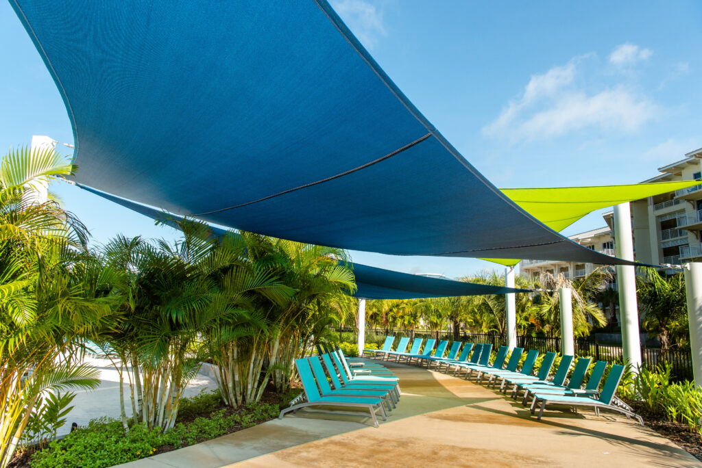 PlayCore’s offerings include shade structures like these used at Margaritaville Orlando Resort