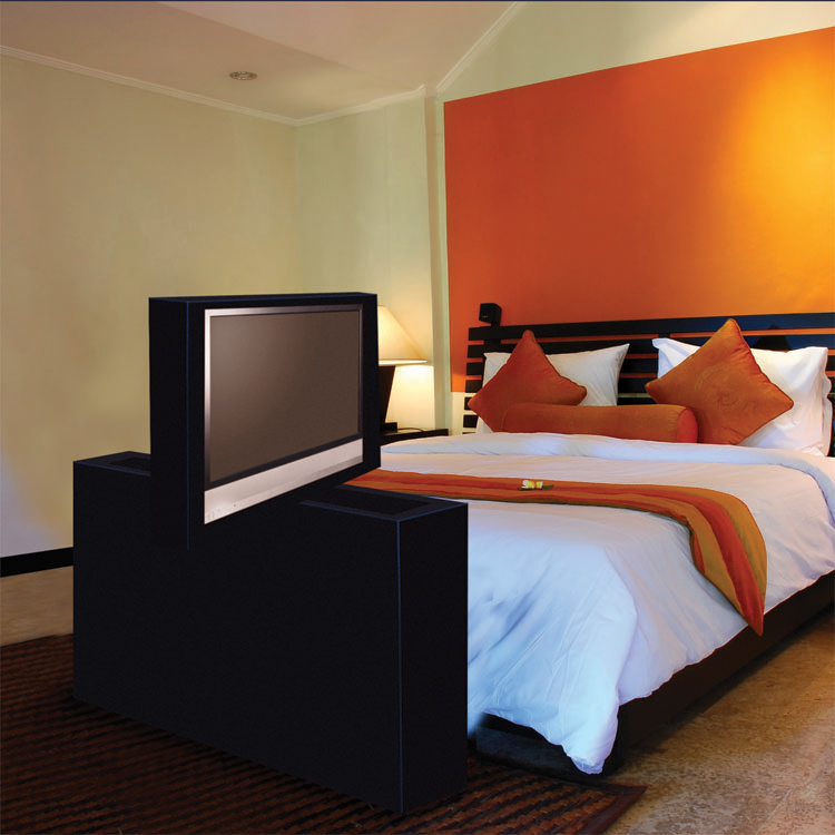 Auton 5-Star Hotel Bedroom with TV Cabinet
The TV rises from the cabinet and swivels while keeping the space clean and uncluttered when the TV is hidden.