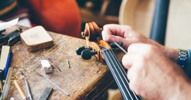 Luthier repair violin in his workshop