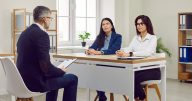 Two Business Women Office Employee Interview Man In Office