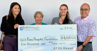 Pictured from left are: Kona Hospital Foundation Vice Chairperson Noella Callejo, board member Joanne Iwane, Executive Director Joei Feke and ARDA-Hawai‘i Hawai‘i Island representative Sidney Fuke. (Courtesy Photo: ARDA-Hawai‘i)