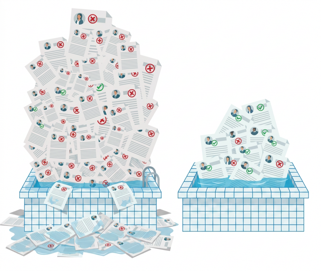 A poor applicant pool makes good matches harder to find. When volume is the goal, the right candidate is somewhere in the overflow — not rising to the top. Fewer, better-qualified applicants make the match easier to see and faster to make.