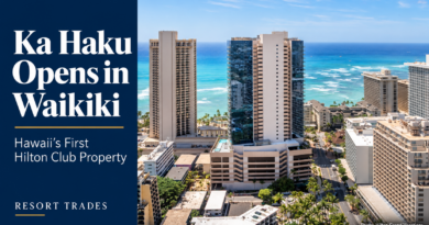 Ka Haku, a Hilton Club, in Waikiki with the Pacific Ocean in the background.
