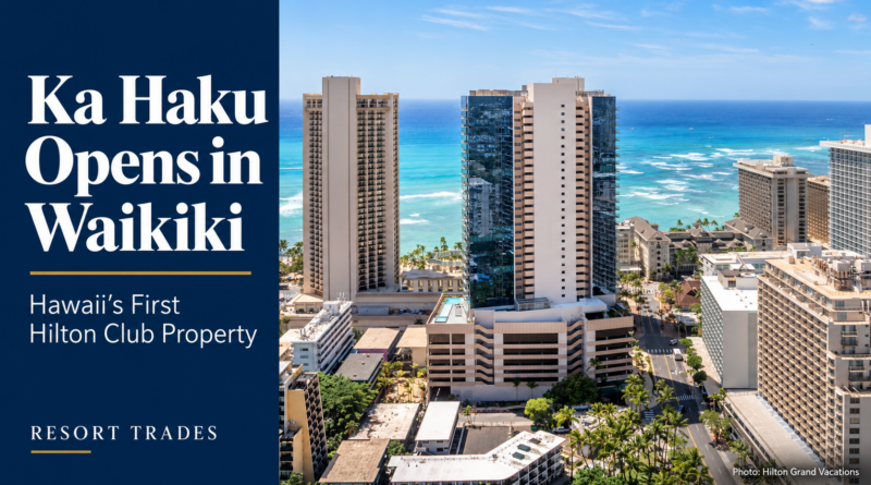 Ka Haku, a Hilton Club, in Waikiki with the Pacific Ocean in the background.